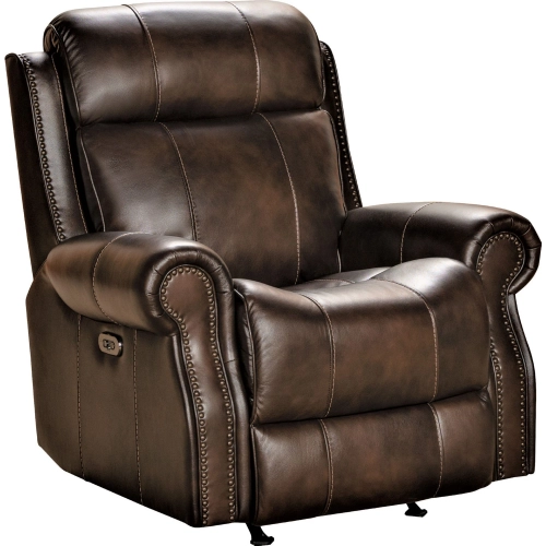 Demara Rocker Recliner in Tonya Brown Leather w/ Nailhead Trim